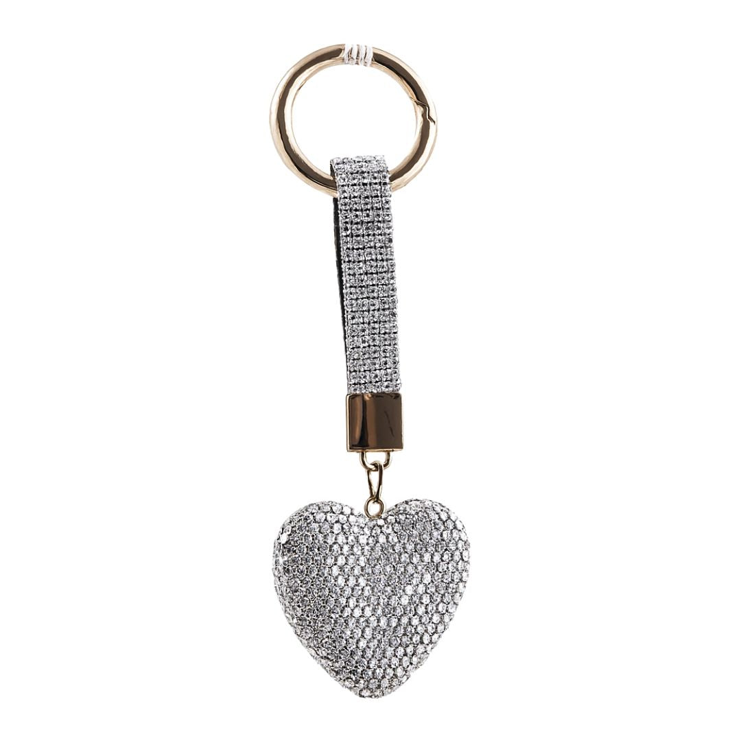 Portachiavi cuore piatto con strass