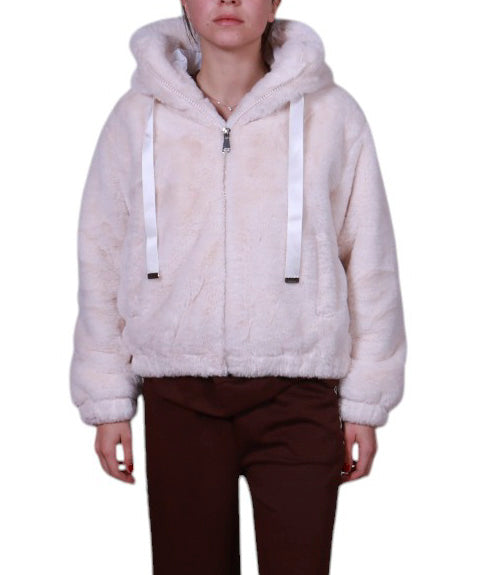 Giubbotto ecopelliccia con cappuccio