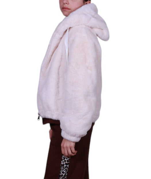 Giubbotto ecopelliccia con cappuccio