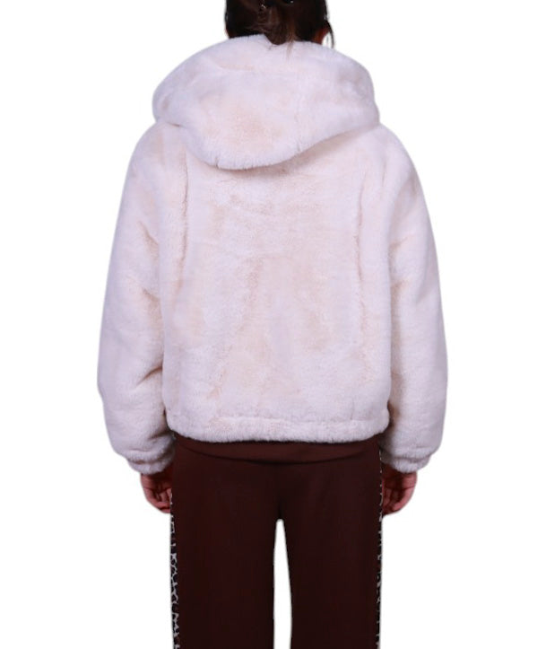 Giubbotto ecopelliccia con cappuccio