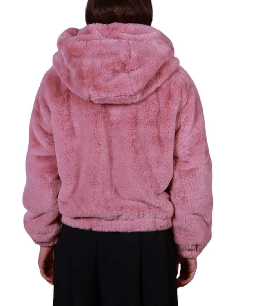 Giubbotto ecopelliccia con cappuccio