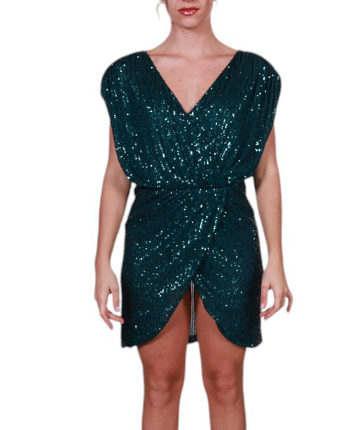 Abito smanicato pailettes incrocio