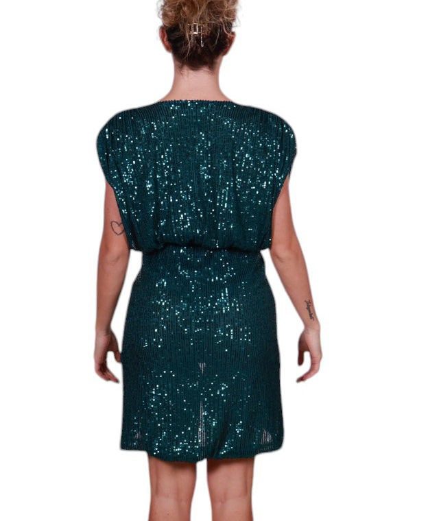 Abito smanicato pailettes incrocio