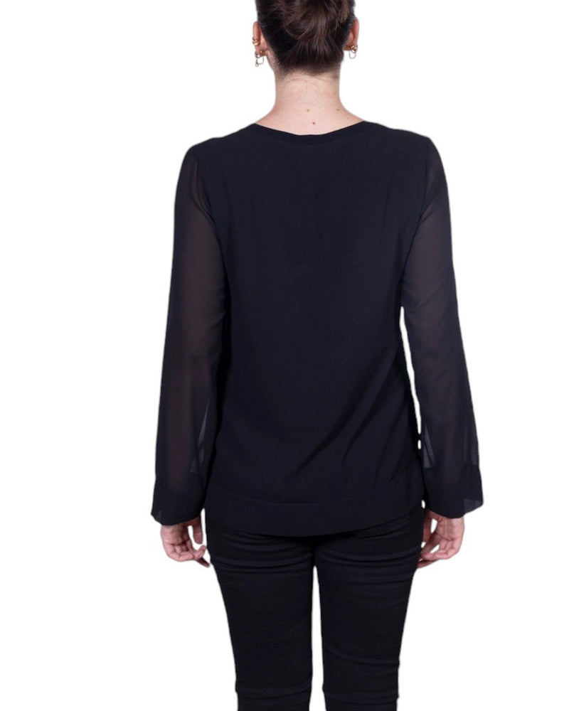 Blusa donna con scollo a V e maniche lunghe in chiffon semi-trasparente