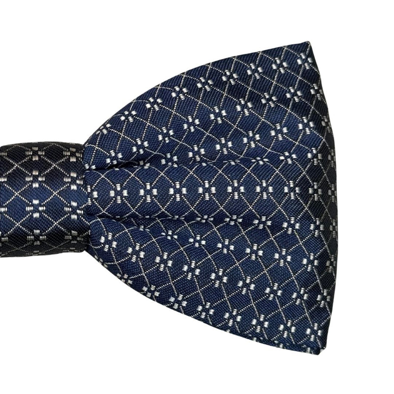 Papillon in seta fantasia rombi e fiori annodato a mano con finitura sartoriale