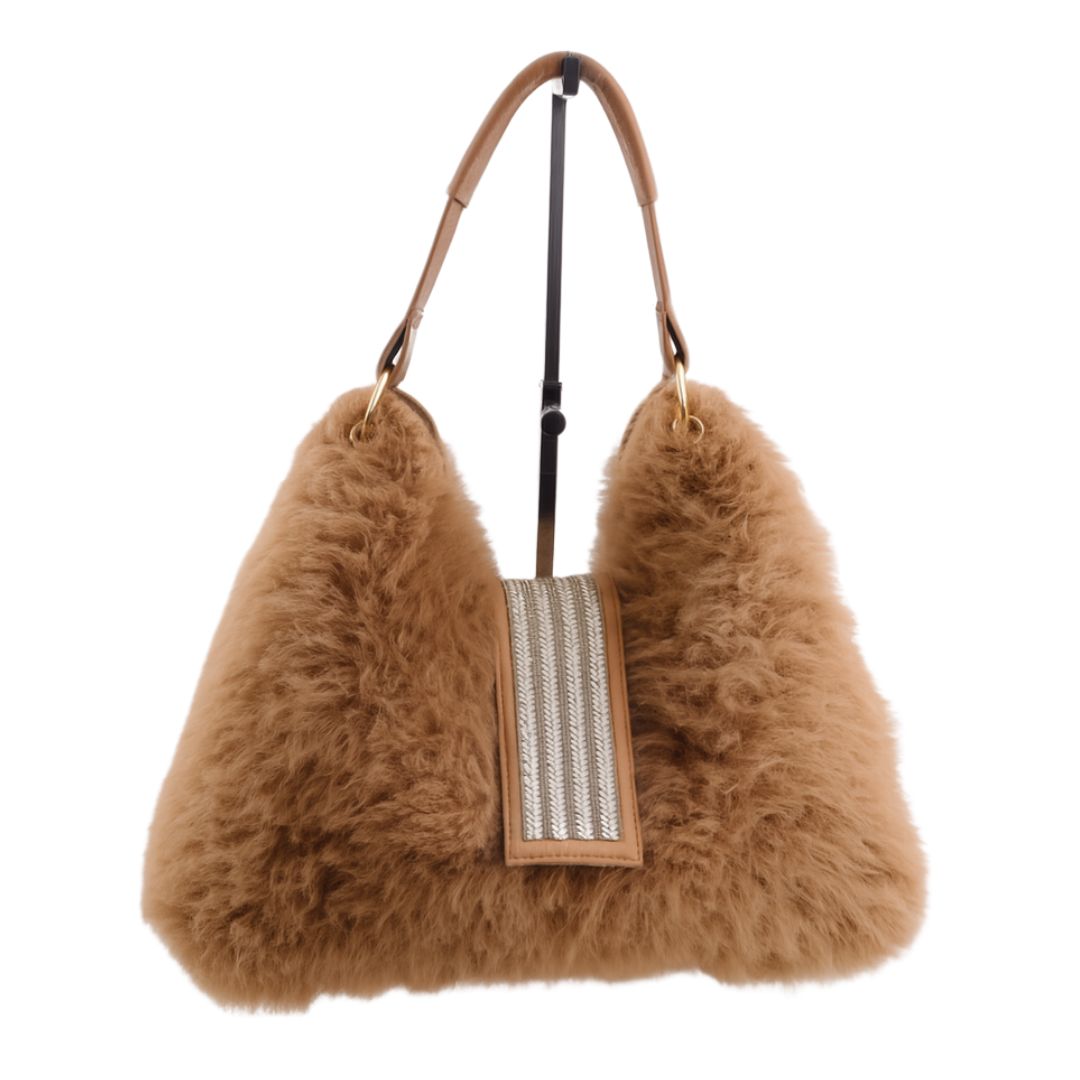 Borsa ecopelliccia chiusura strass con pochette interna con tracolla