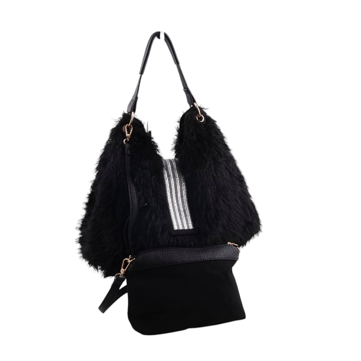 Borsa ecopelliccia chiusura strass con pochette interna con tracolla