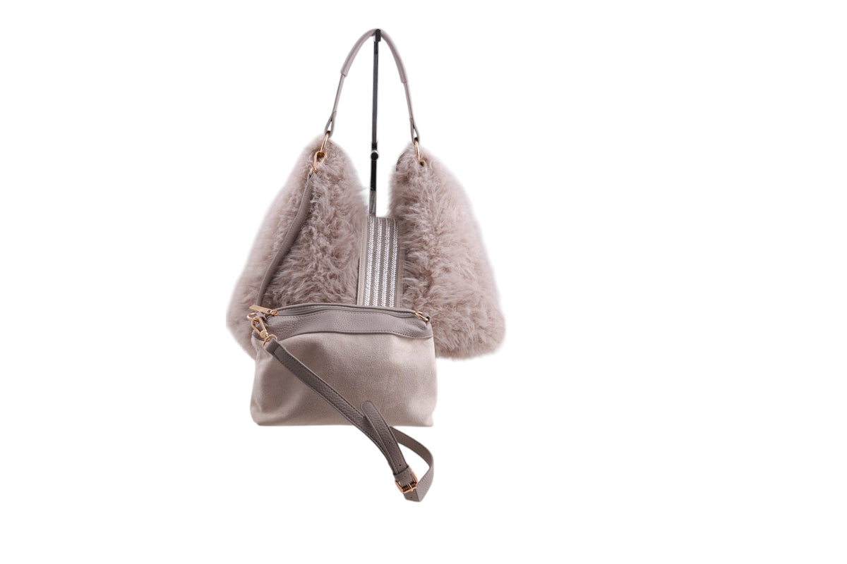 Borsa ecopelliccia chiusura strass con pochette interna con tracolla