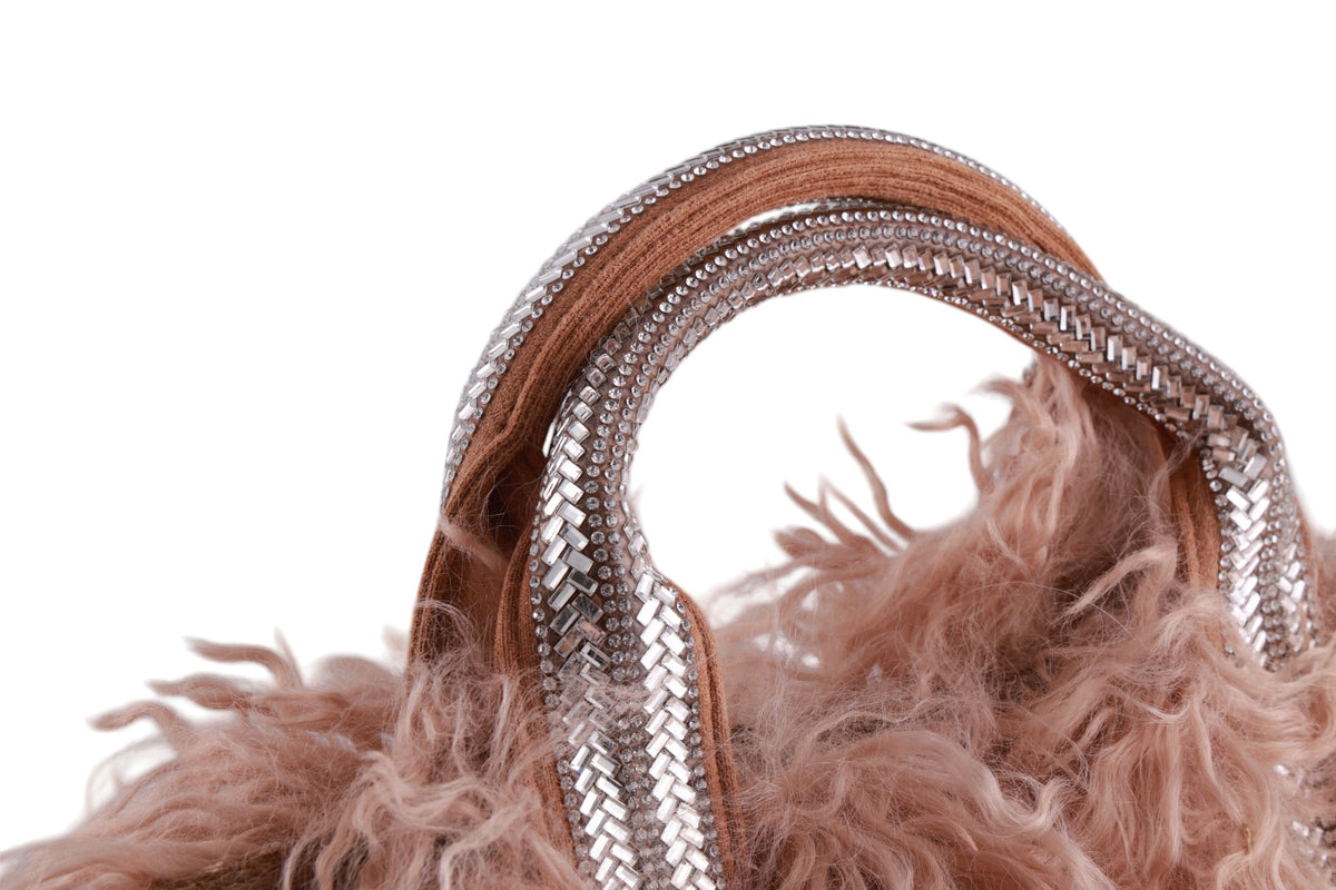 Borsa tracollina ecopelliccia manici strass con pochette interna