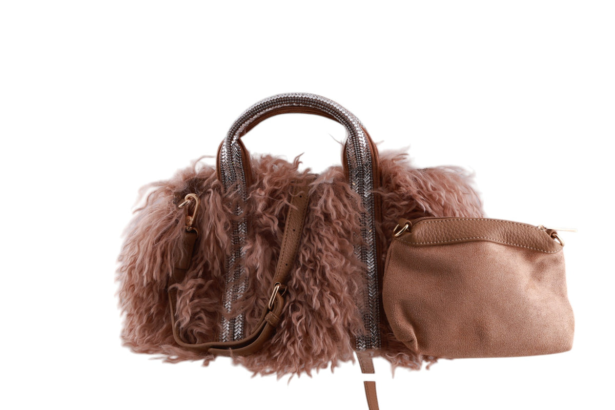 Borsa tracollina ecopelliccia manici strass con pochette interna