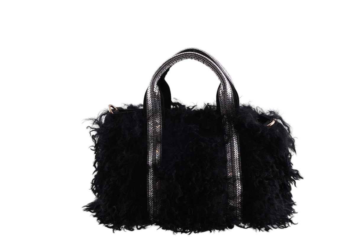 Borsa tracollina ecopelliccia manici strass con pochette interna