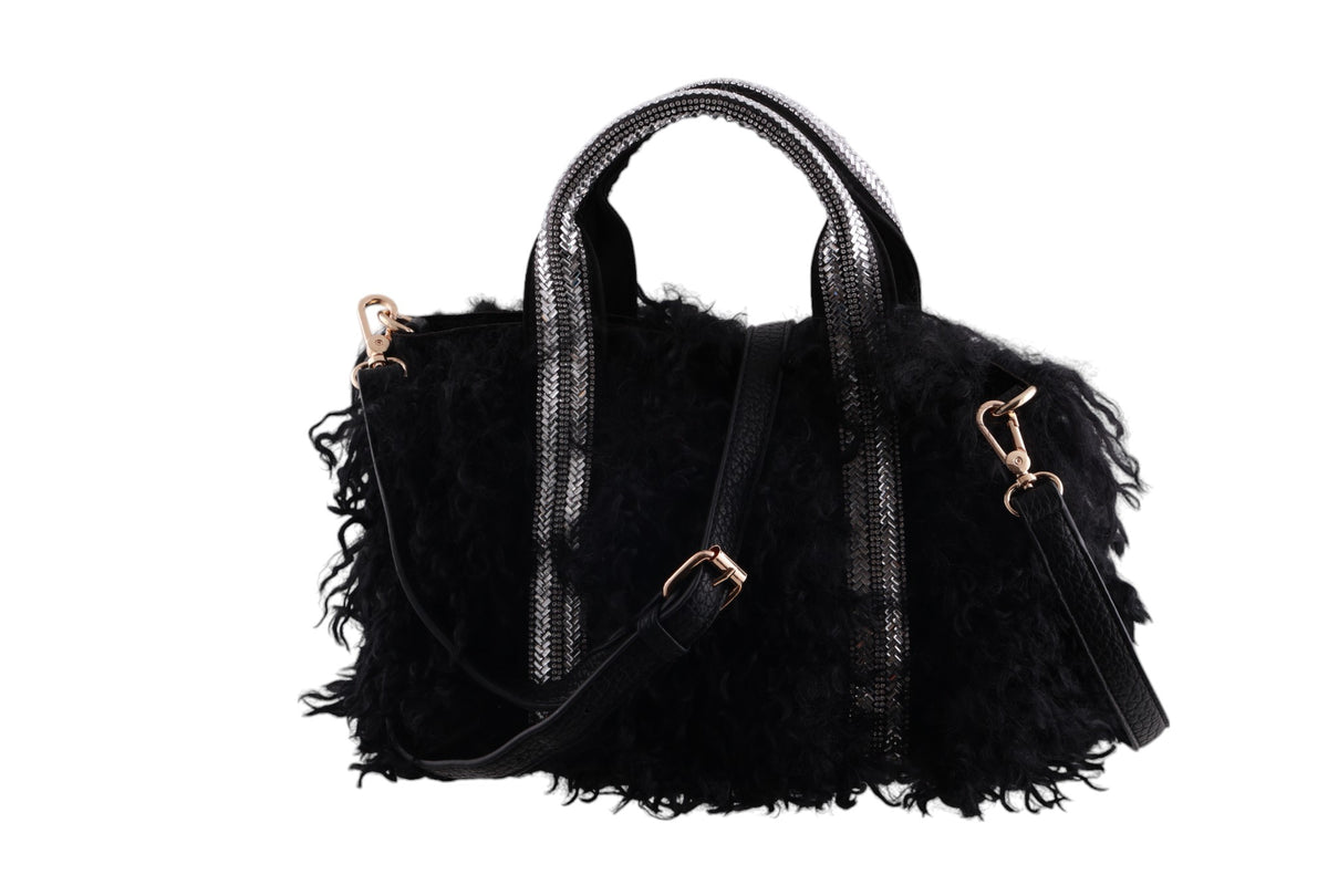 Borsa tracollina ecopelliccia manici strass con pochette interna