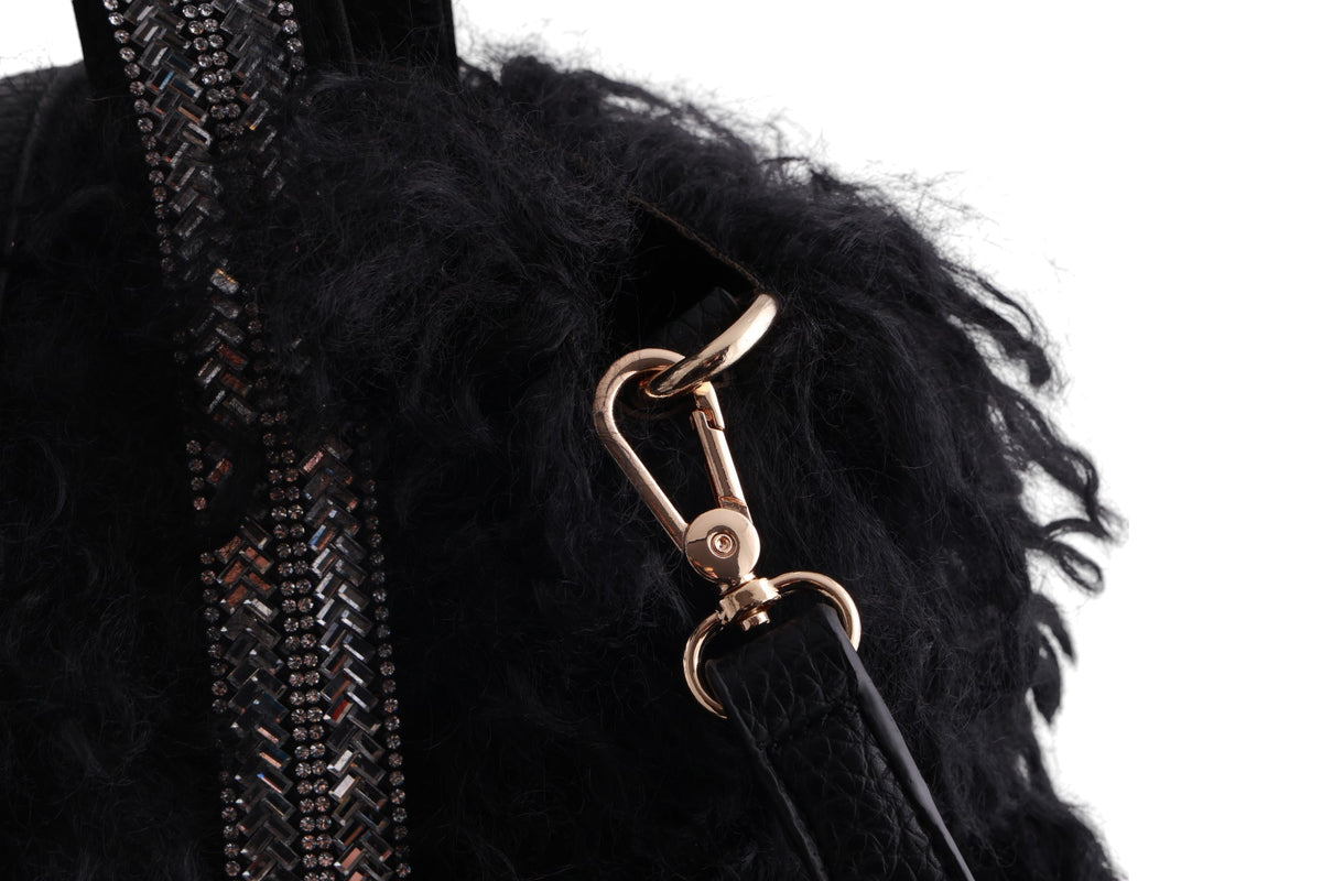 Borsa tracollina ecopelliccia manici strass con pochette interna