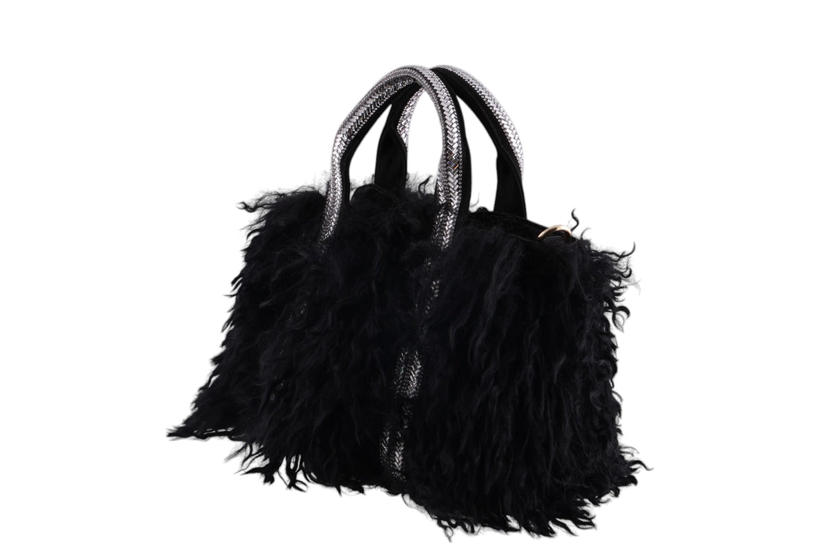 Borsa tracollina ecopelliccia manici strass con pochette interna