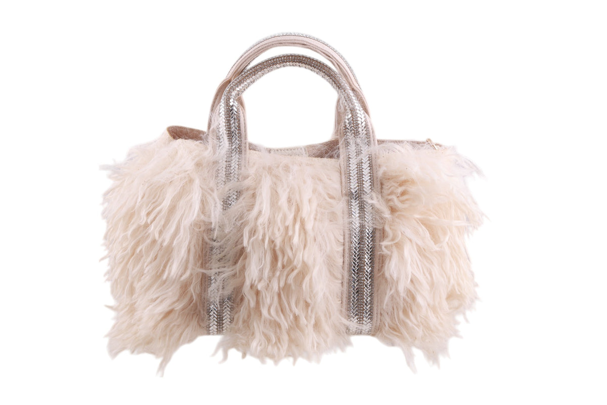 Borsa tracollina ecopelliccia manici strass con pochette interna