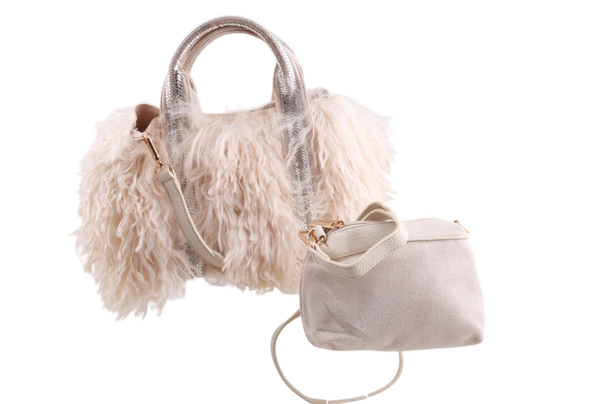 Borsa tracollina ecopelliccia manici strass con pochette interna