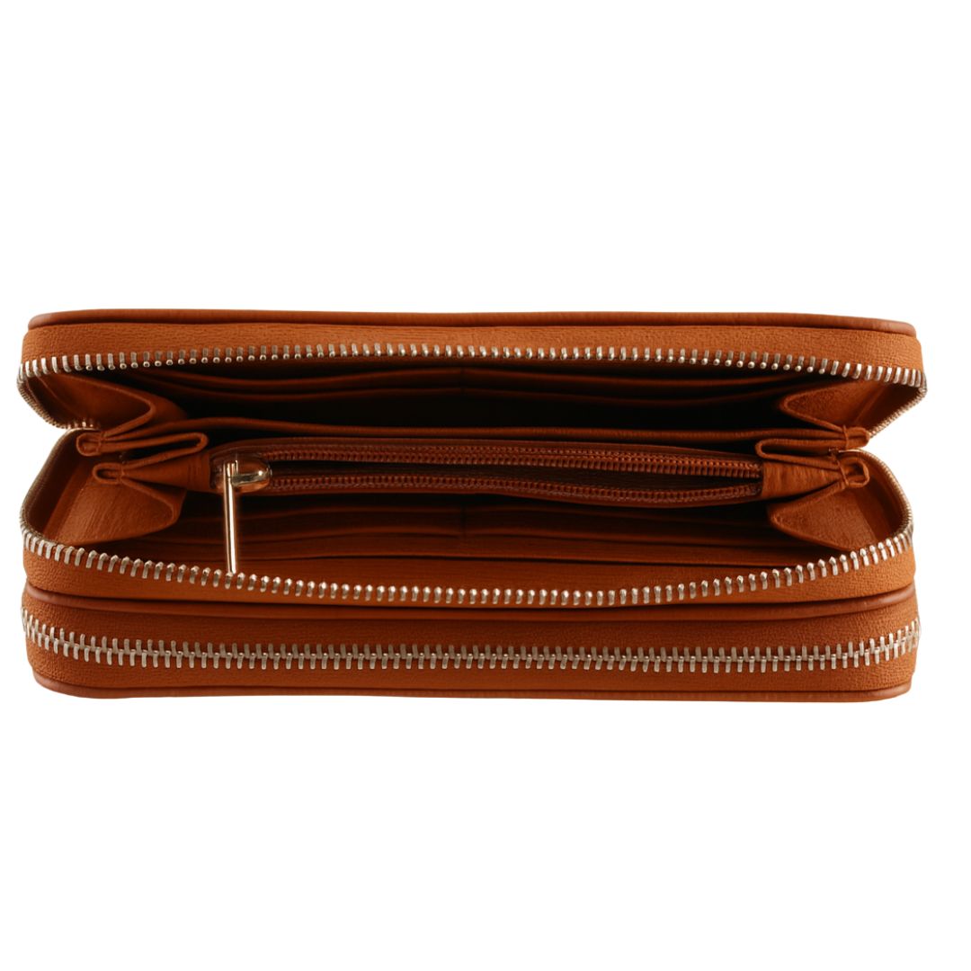 Portafoglio donna doppia zip in pelle dollaro