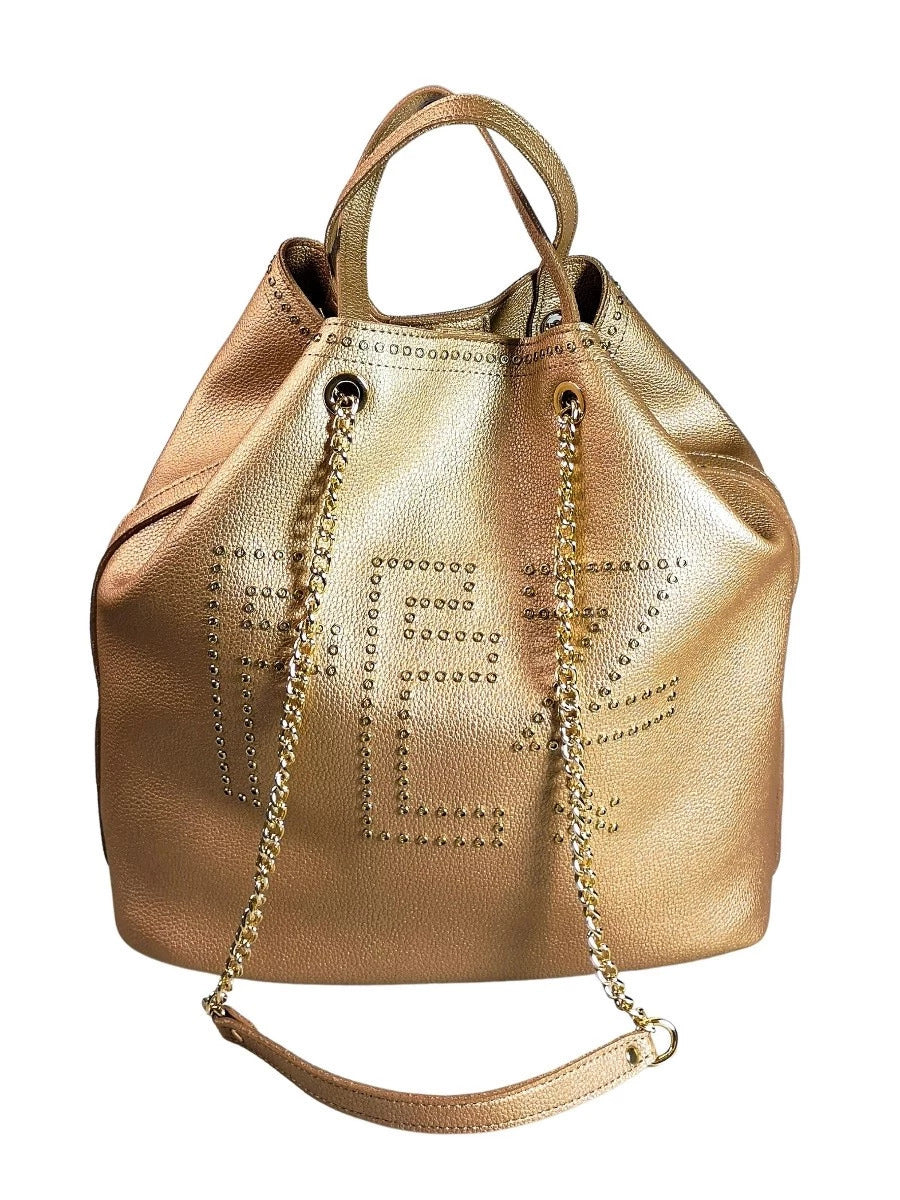 Borsa Shopper Donna in Ecopelle FEZ Logo in Metallo Tracolla