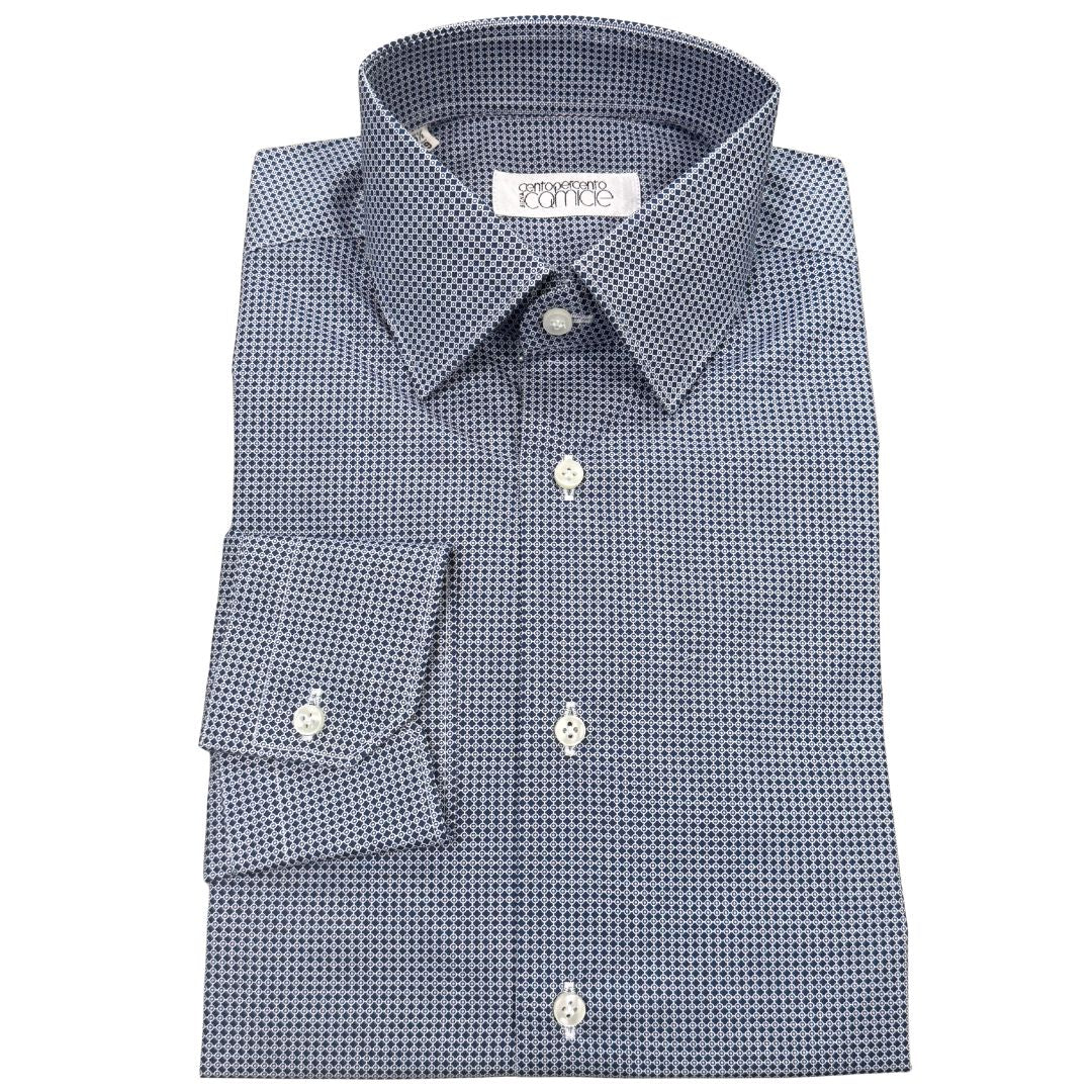 Camicia uomo classica in popeline fantasia fiorellini e cerchi