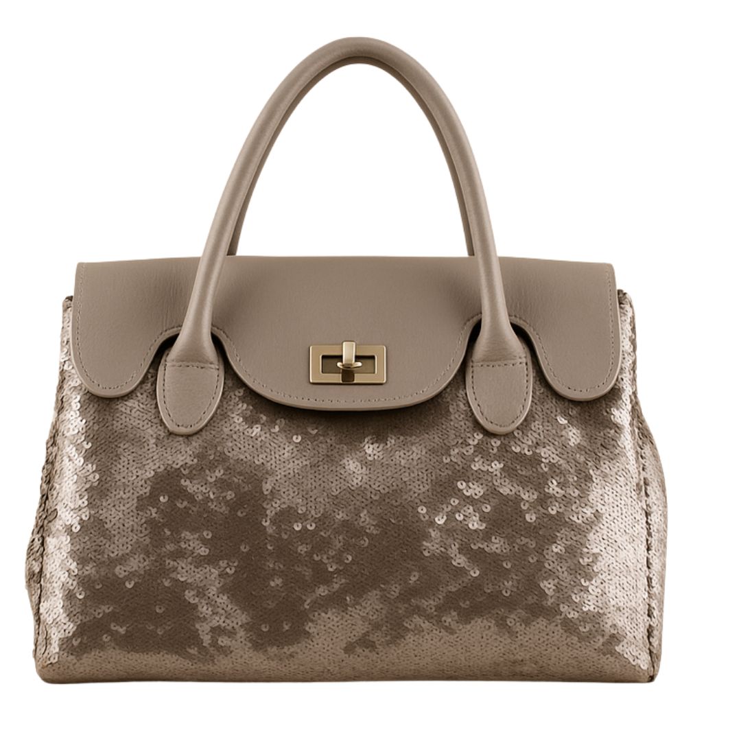 Borsa a Mano Elegante con Paillettes e Dettagli in Pelle