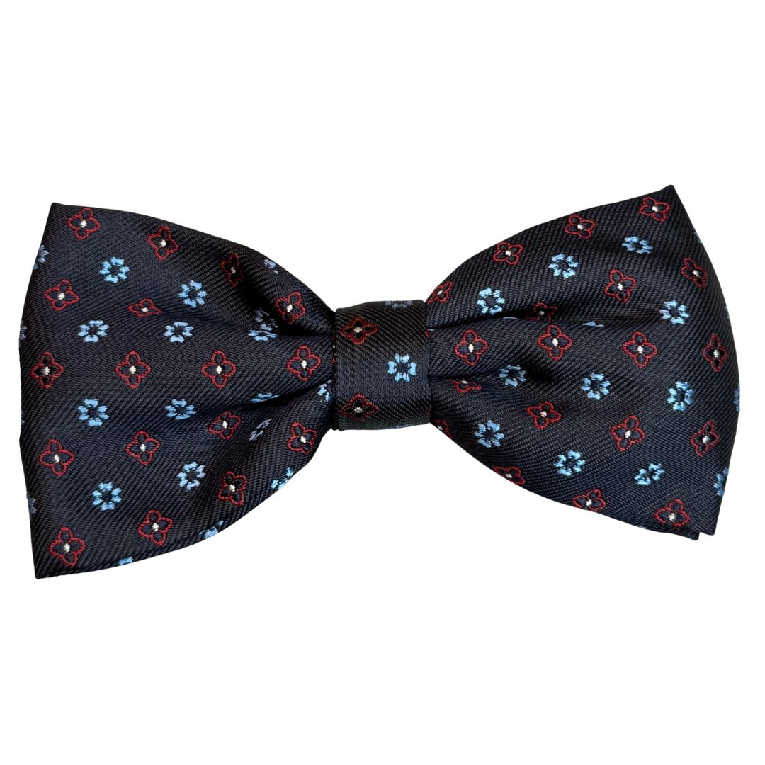 Papillon disegno quadrifoglio e fiori in seta annodato con finitura sartoriale