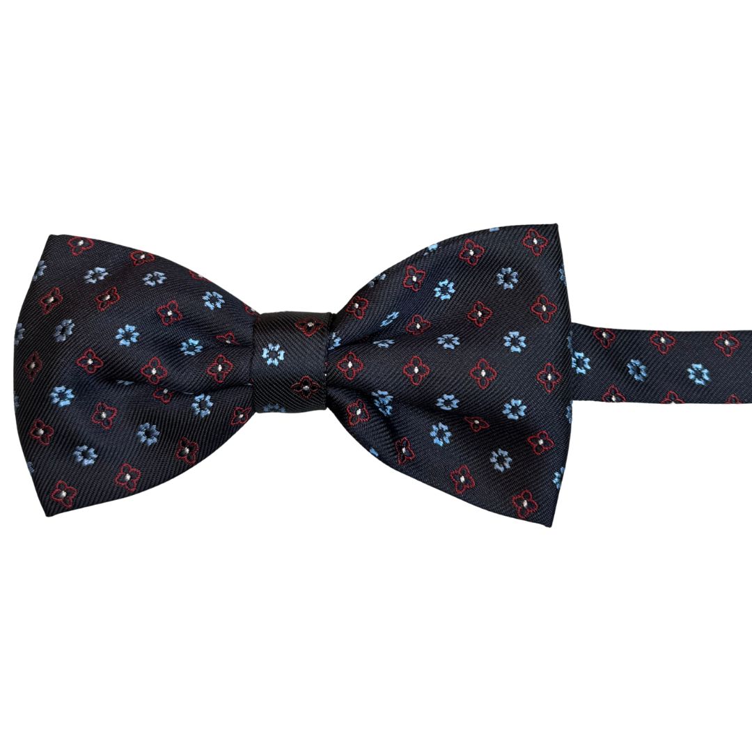 Papillon disegno quadrifoglio e fiori in seta annodato con finitura sartoriale