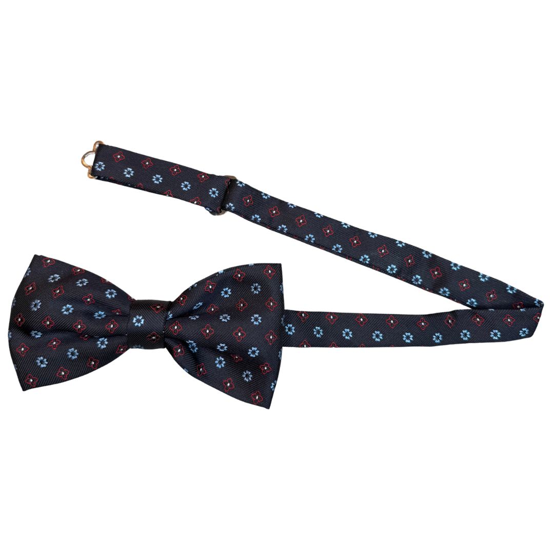 Papillon disegno quadrifoglio e fiori in seta annodato con finitura sartoriale