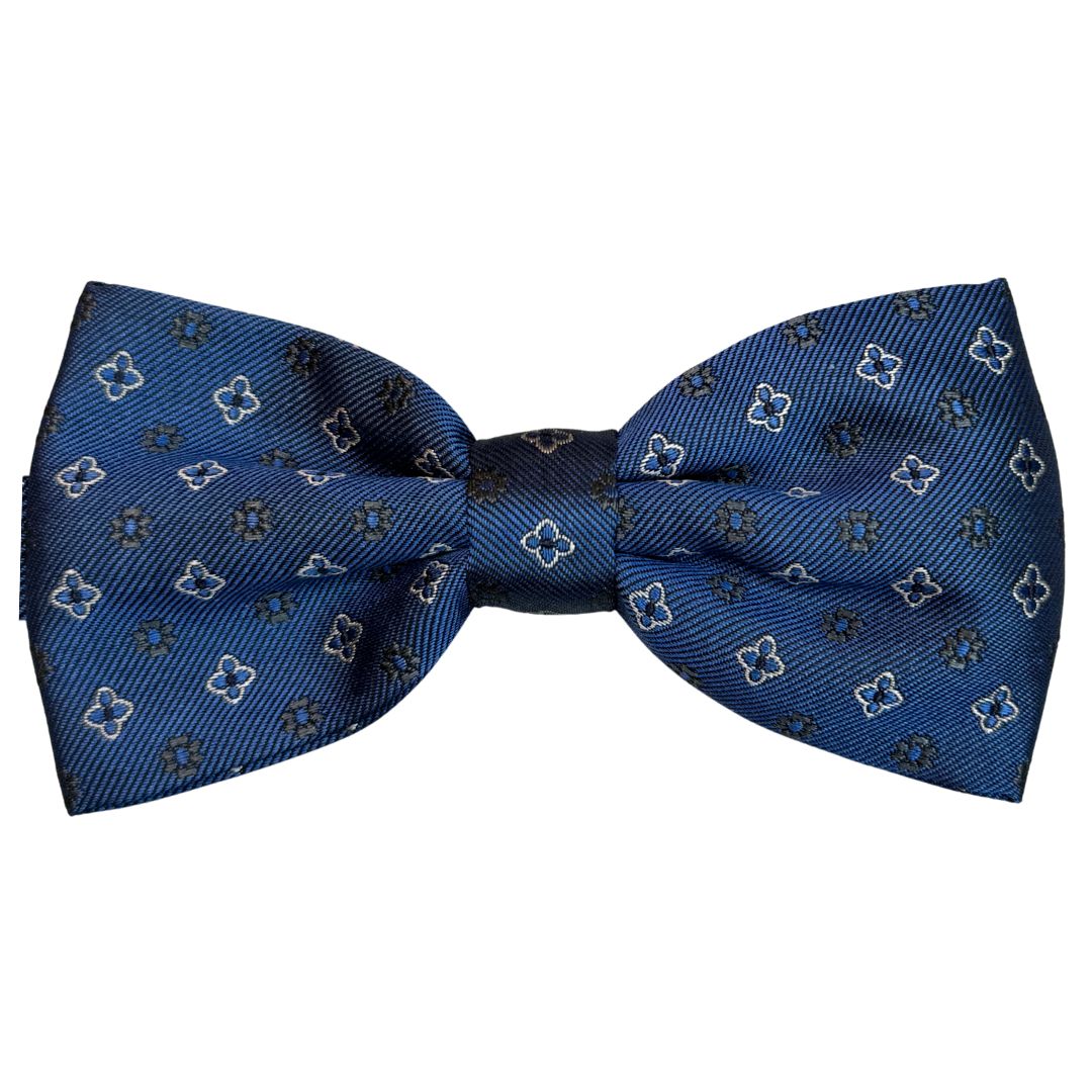 Papillon disegno quadrifoglio e fiori in seta annodato con finitura sartoriale