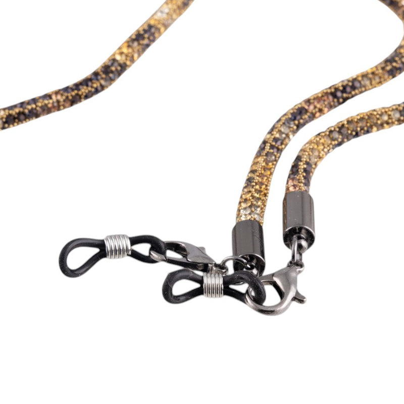 Catena porta occhiali in tessuto lurex fantasia maculata con ganci metallici