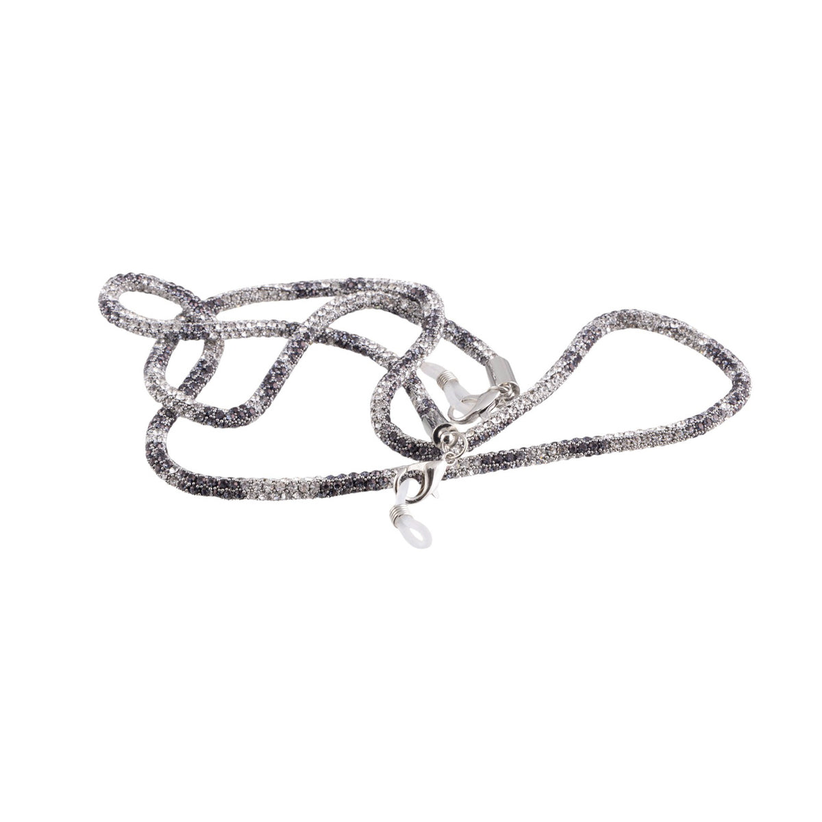 Catena porta occhiali in tessuto lurex fantasia maculata con ganci metallici