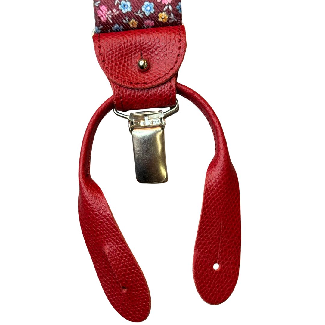 Bretelle da uomo fantasia fiorellini con clips e bottoni