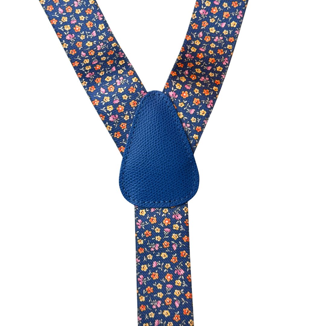Bretelle da uomo fantasia fiorellini con clips e bottoni