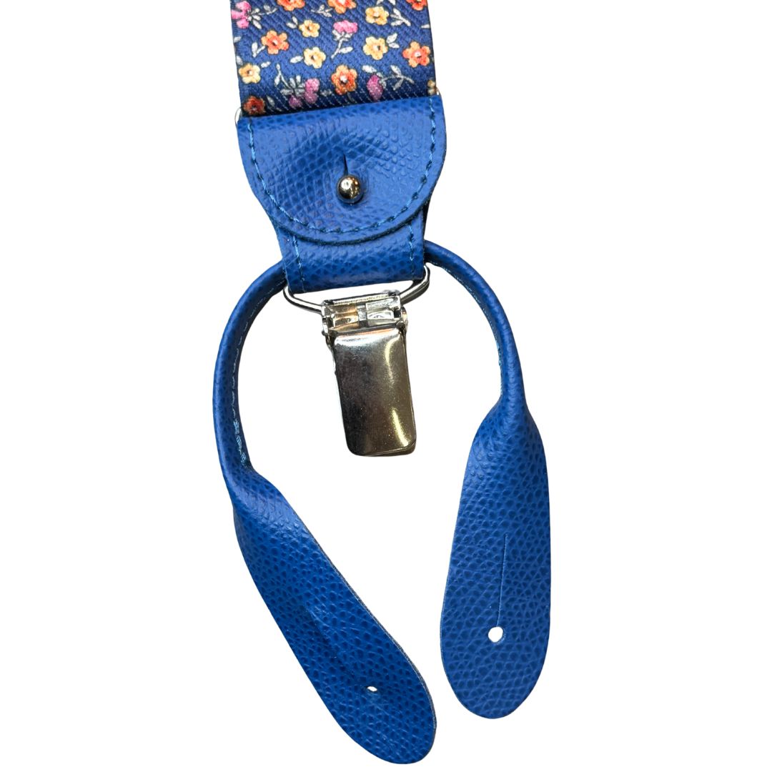 Bretelle da uomo fantasia fiorellini con clips e bottoni