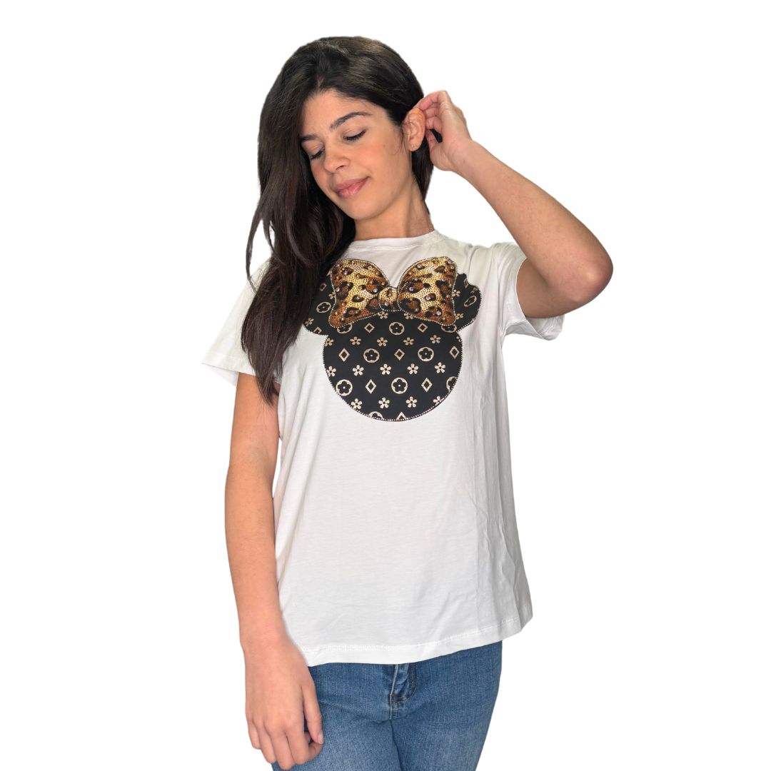 T-shirt Minnie lurex e strass