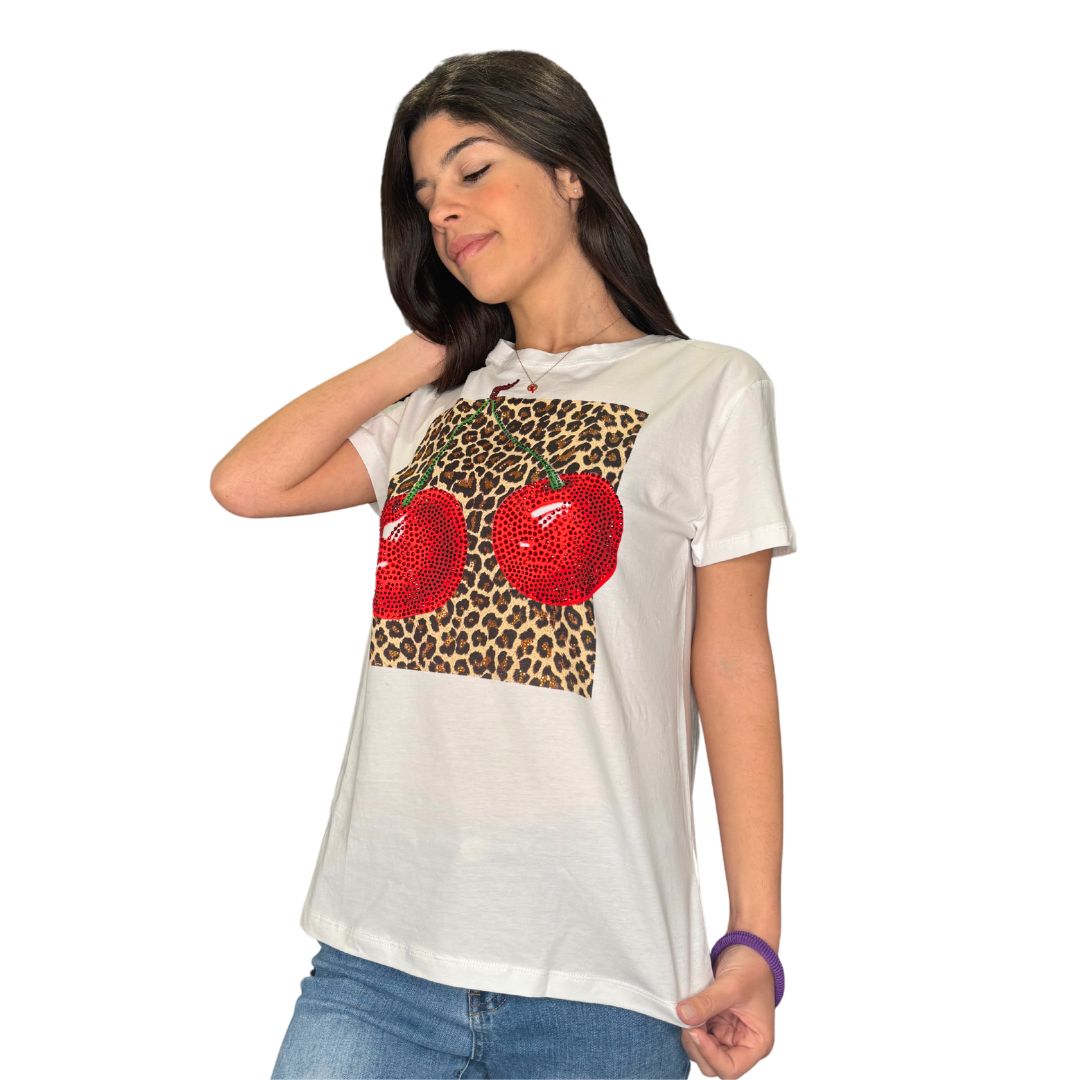 T-shirt ciliegia con strass