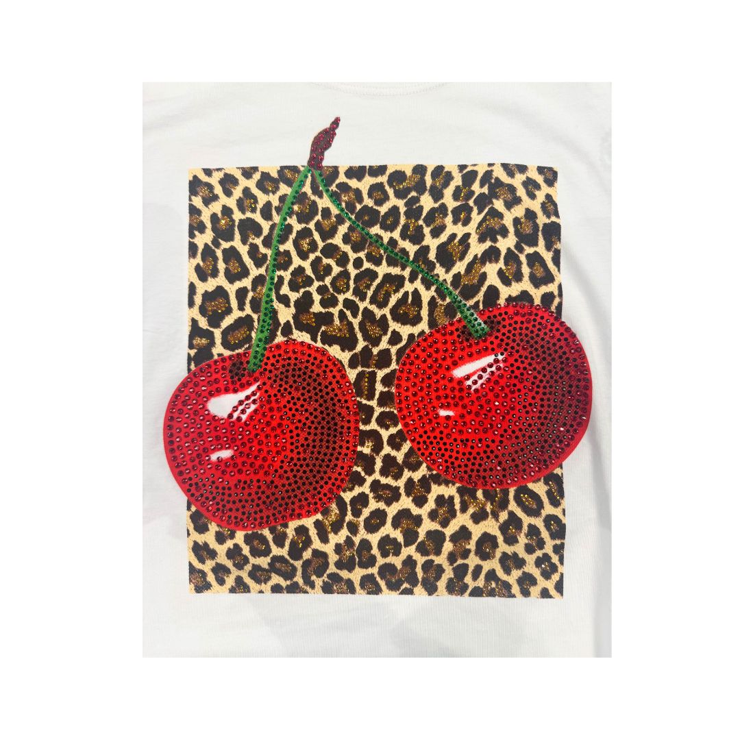 T-shirt ciliegia con strass