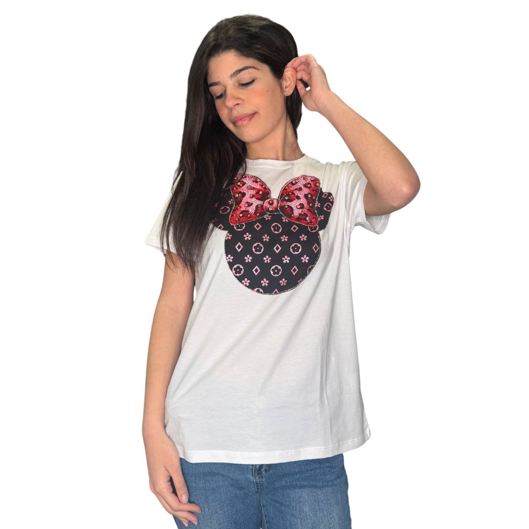 T-shirt Minnie rosa strass e lurex