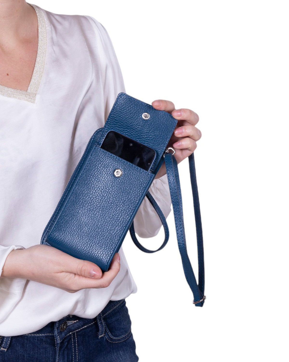 Tracolla portafoglio portacellulare in pelle