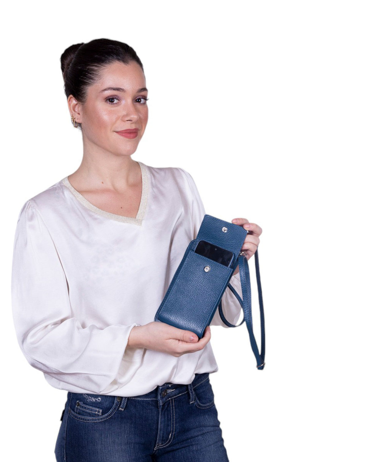 Tracolla portafoglio portacellulare in pelle