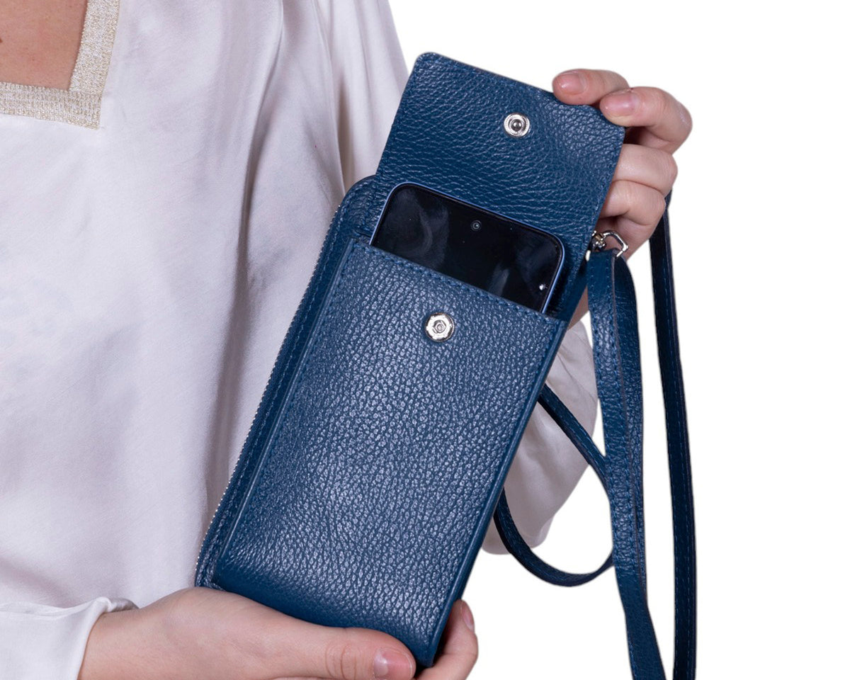 Tracolla portafoglio portacellulare in pelle