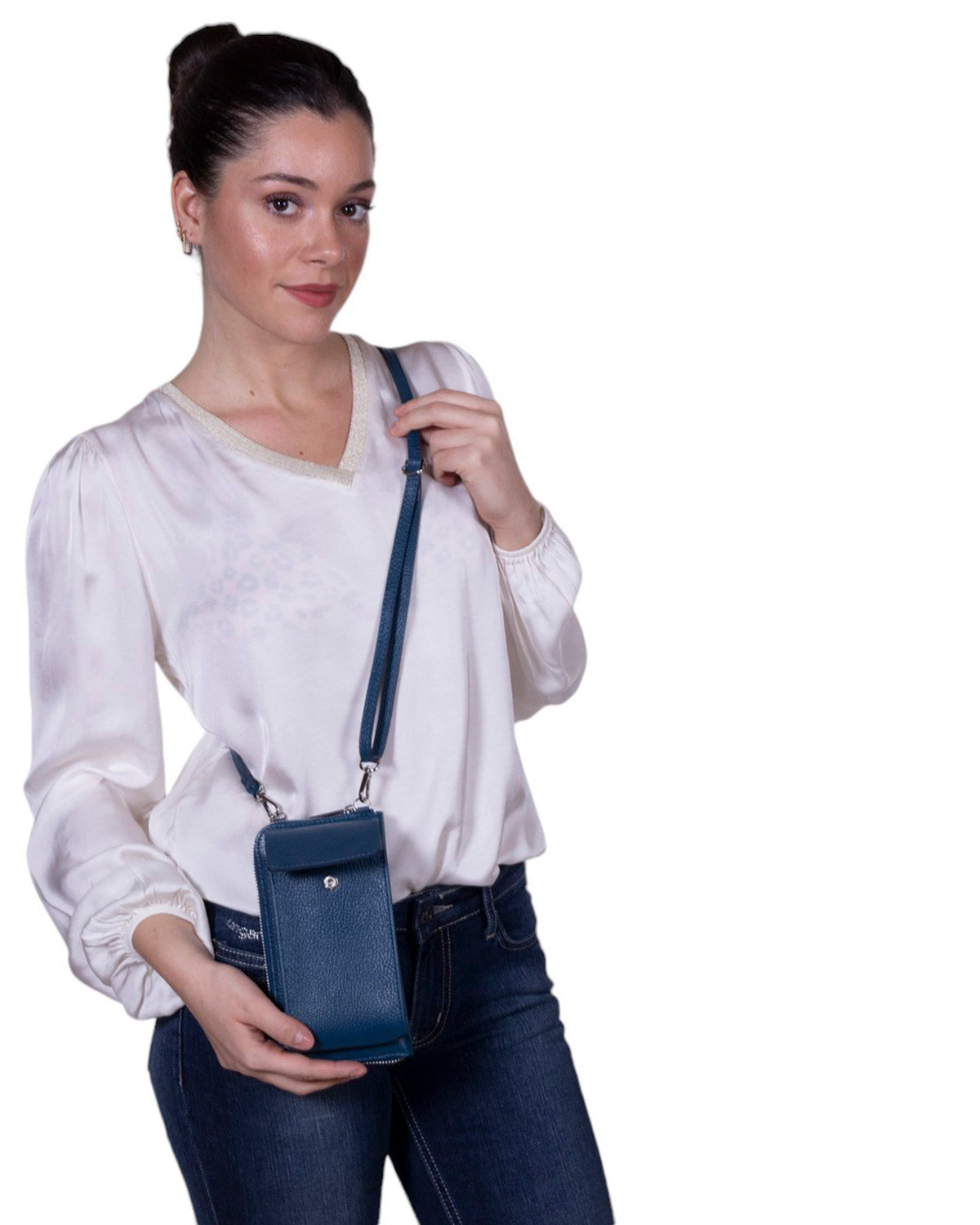 Tracolla portafoglio portacellulare in pelle