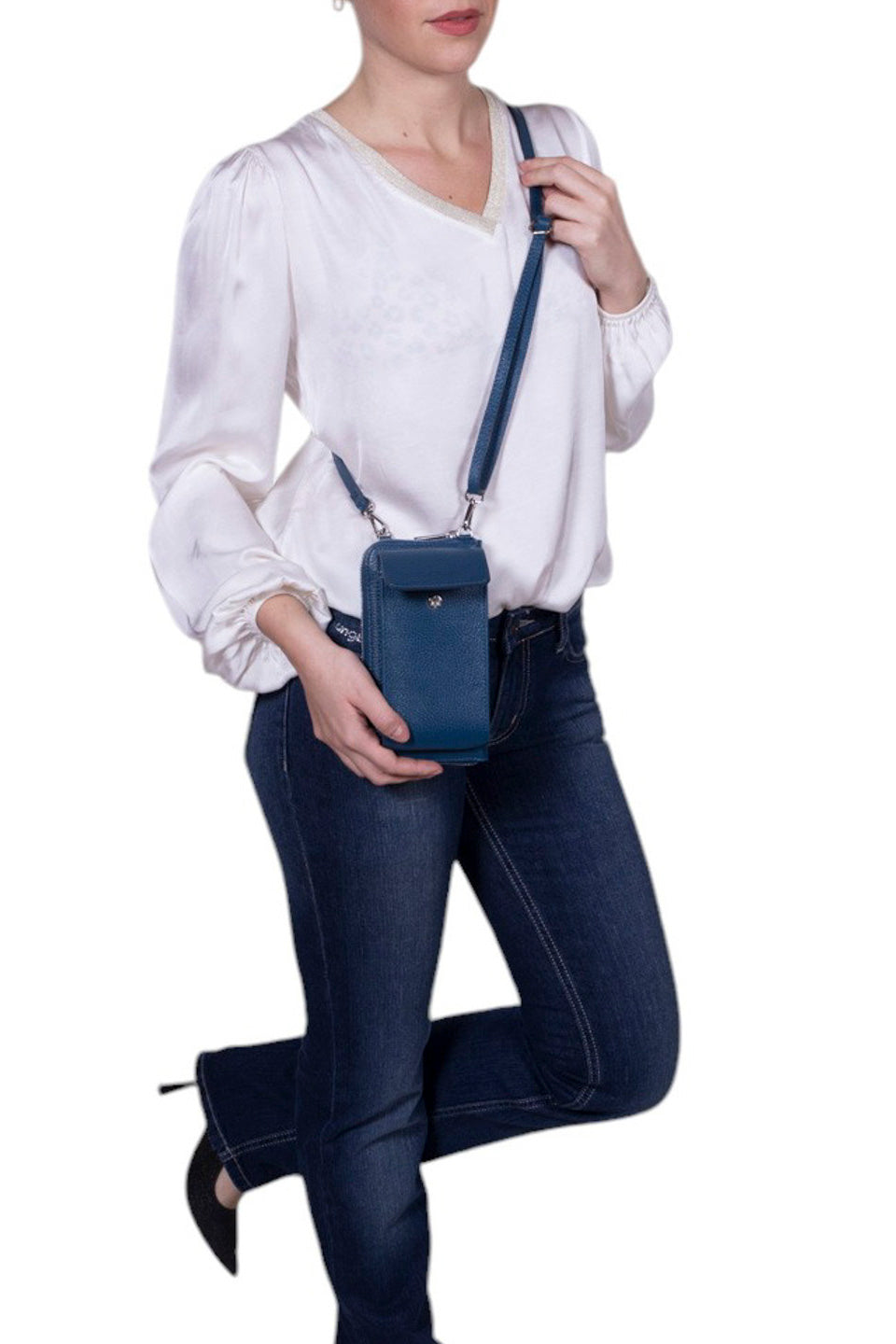 Tracolla portafoglio portacellulare in pelle