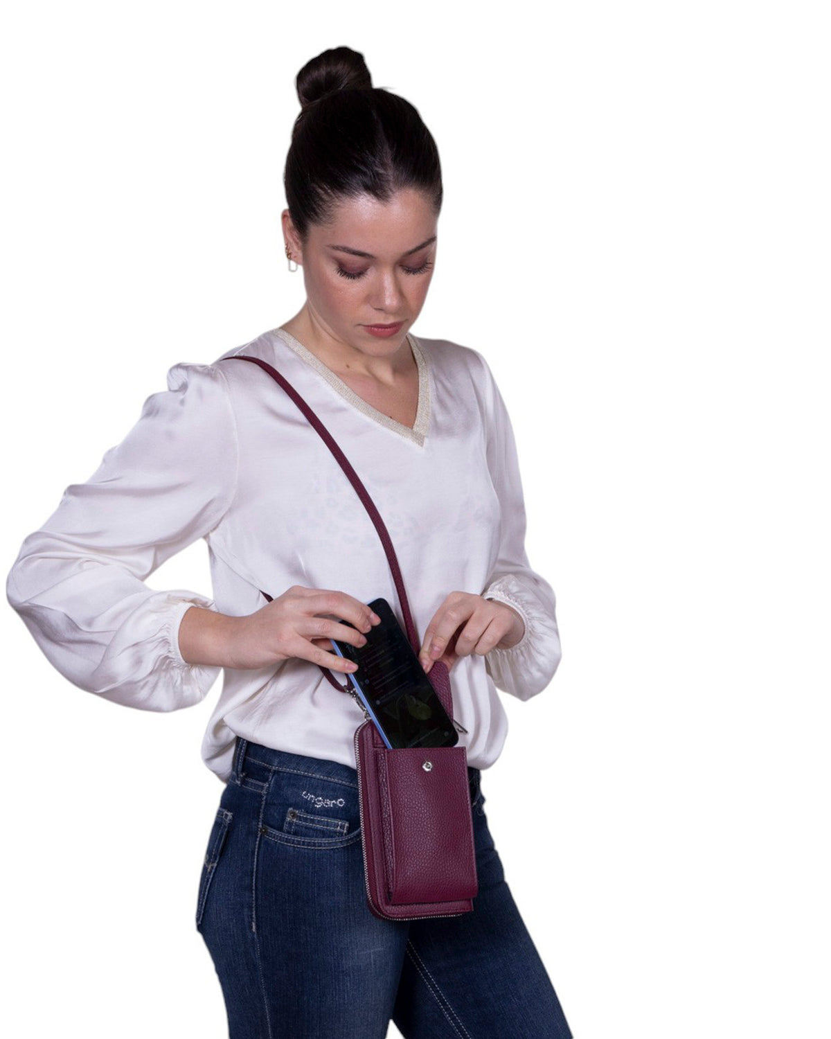 Tracolla portafoglio portacellulare in pelle