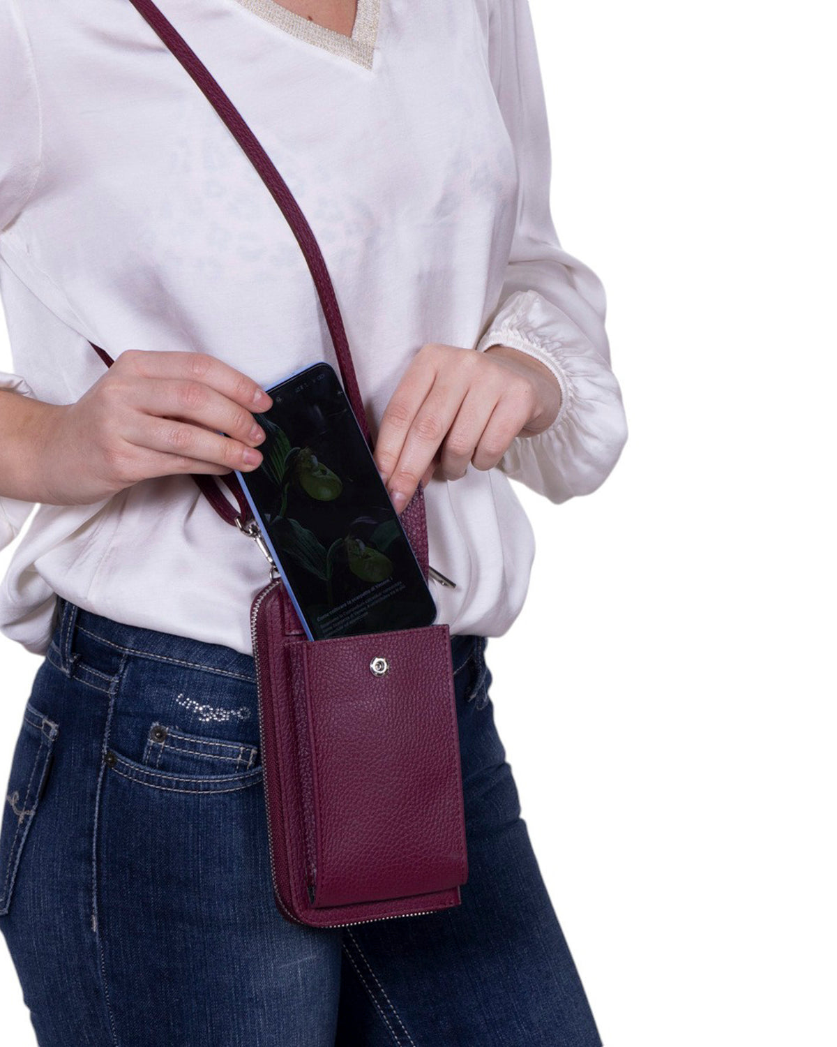 Tracolla portafoglio portacellulare in pelle