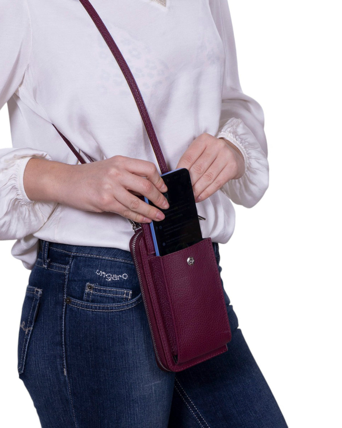 Tracolla portafoglio portacellulare in pelle