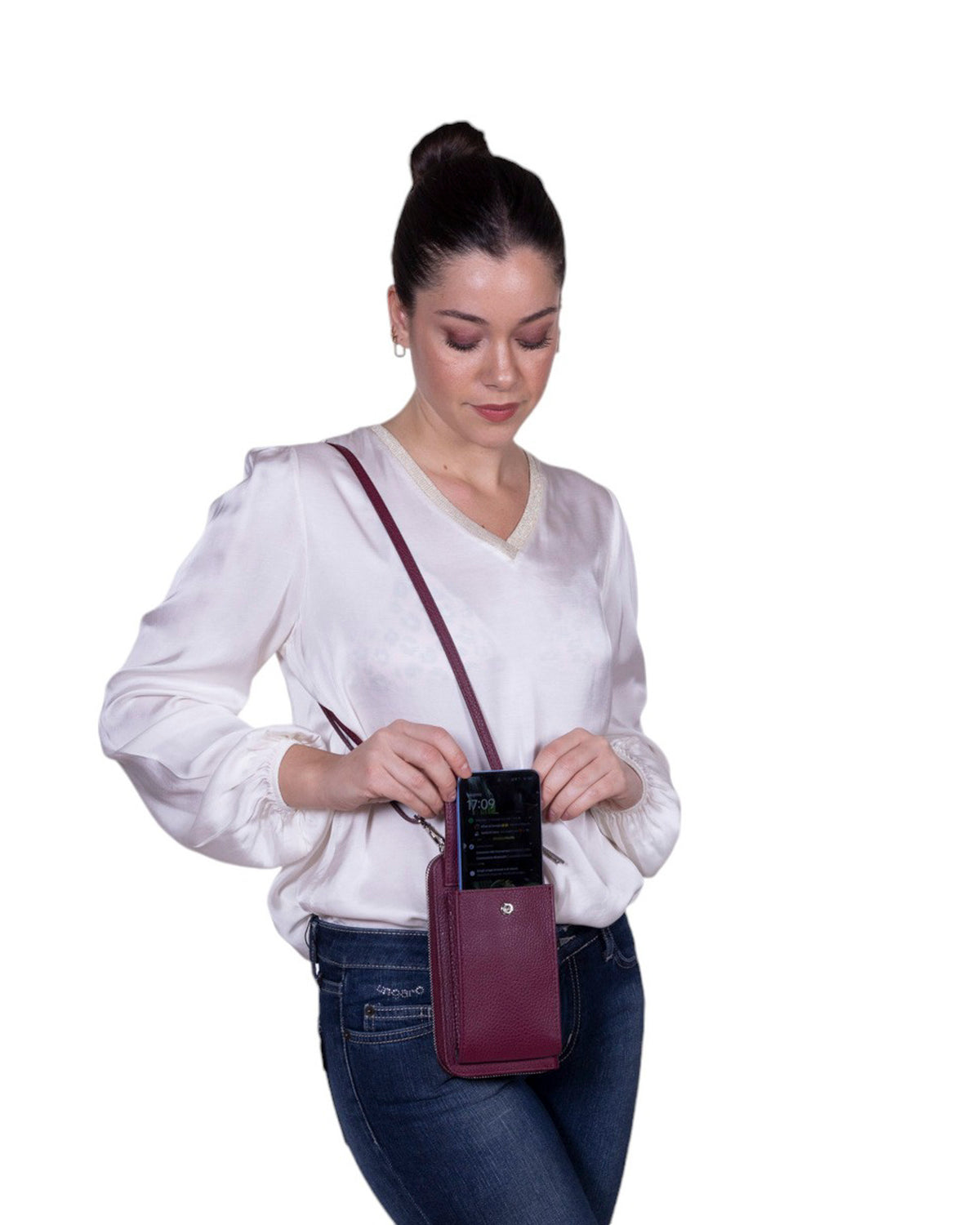 Tracolla portafoglio portacellulare in pelle