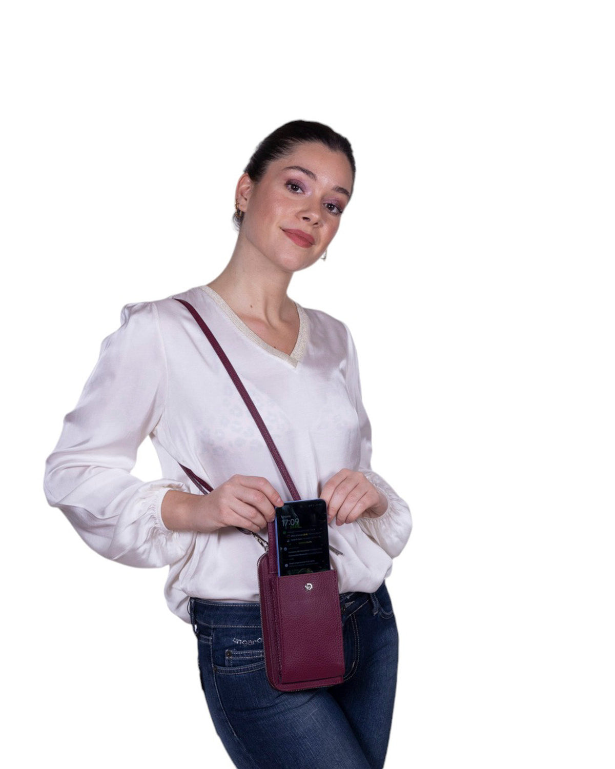 Tracolla portafoglio portacellulare in pelle