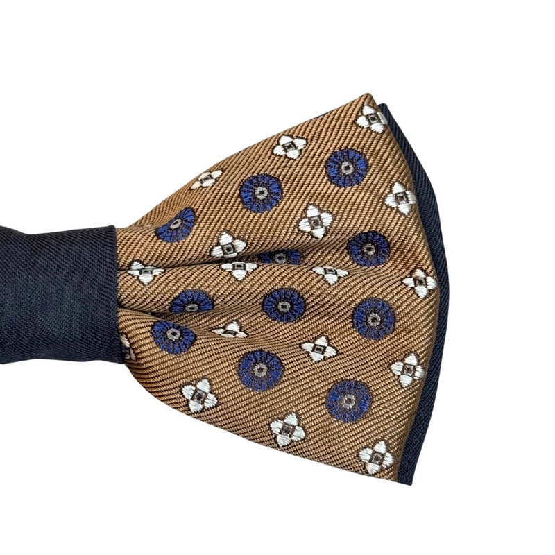 Papillon bicolore fantasia cerchi e fiori in seta