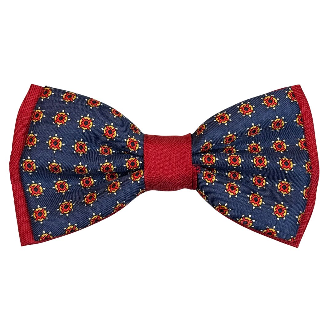 Papillon seta bicolore fantasia rifinito a mano profilo in tono Made in Italy