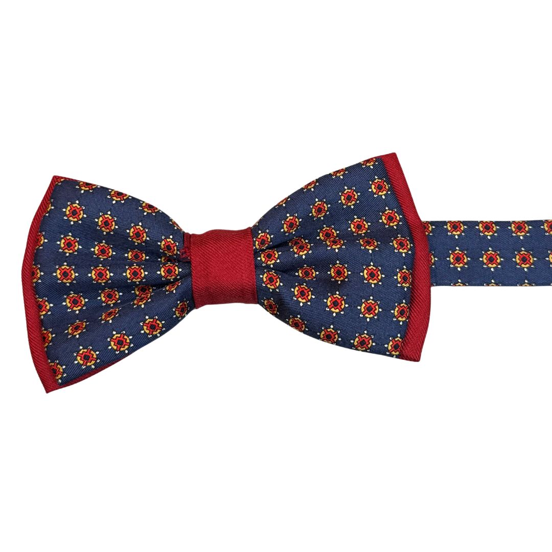 Papillon seta bicolore fantasia rifinito a mano profilo in tono Made in Italy